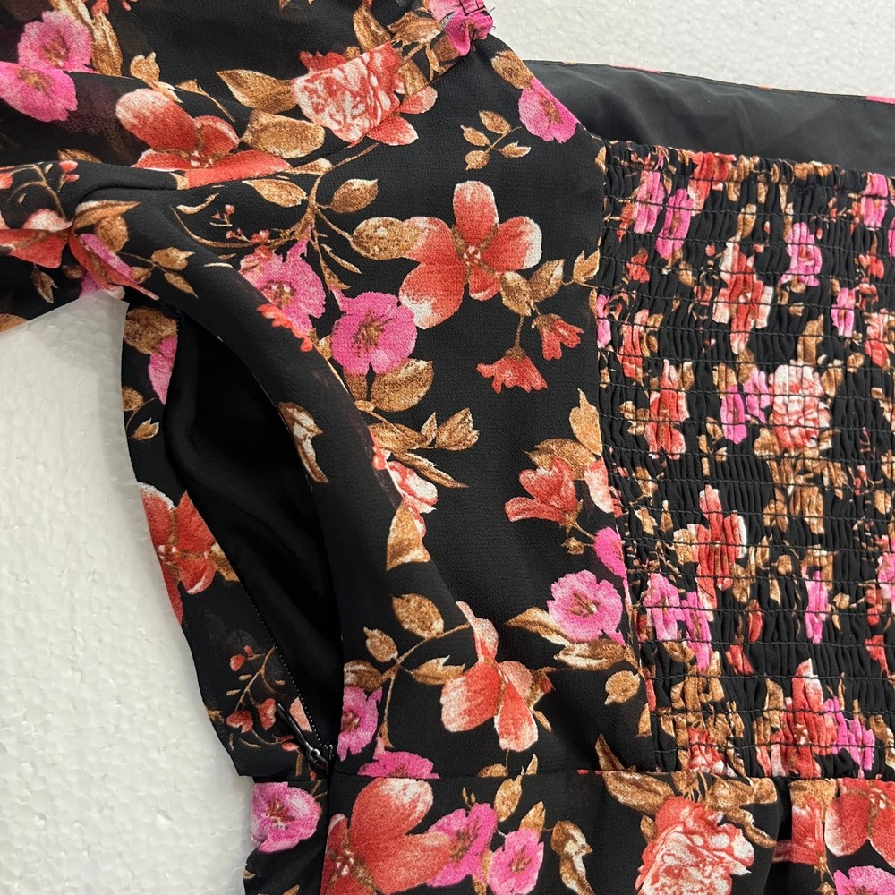 Forever 21 Mini Dress Large Black Floral Babydoll Dark Cottagecore Fairy Grunge - Picture 6 of 13